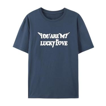 Imagem de Camisetas You are My Lucky Love com estampa de coração combinando, perfeitas para casais e dia dos namorados, Azul marinho, P