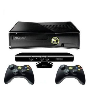 Imagem de Microsoft Xbox 360 Slim 4gb Standard Cor Matte Black 2 Controles + Kinect + 3 Jogos