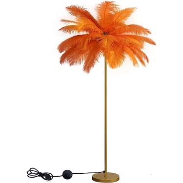Imagem de Luminária de pé natural de penas de avestruz, lâmpada de pé regulável de LED de arte criativa com interruptor de pé, lâmpada de leitura de canto alto decorativa de luxo para quarto, cozinha,