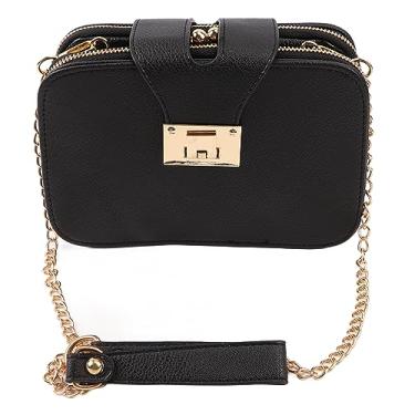 Imagem de Bolsa Feminina de Corrente, Couro PU de Grande Capacidade à Prova D'água, Preta, Com Corrente de Ombro de Embreagem para Encontros, Compras, Viagens (Um tamanho)