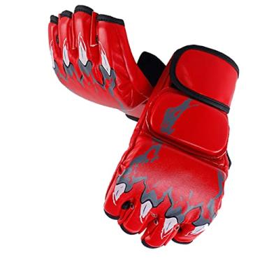 Imagem de Luvas de Boxe de Meio Dedo, Luvas de Saco de Boxe de Couro Pu Com Forte Aderência e Absorção de Choque para Muay Thai (Estilo Garra de Tigre Vermelho)