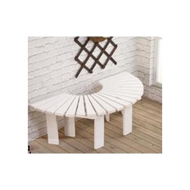 Imagem de Banco de árvore de jardim ao ar livre de madeira maciça, banco de parque redondo curvo em forma de leque com assento de ripas, banco de árvore meio redondo para pátio sem encosto para móveis