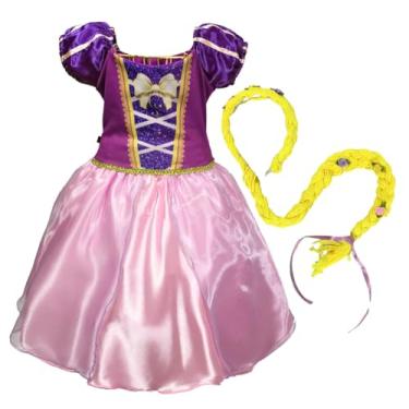 Imagem de Vestido Princesa Lilás Infantil Aniversário Fantasia E Trança (Roxo Lilás, PP (veste 2 anos))