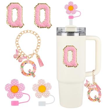 Imagem de Stanley Cup Accessories, 5PCS Tumbler Initials Decorações Toppers de palha para tampa de canudo, pingentes de letras fofas para Stanley Copo de 1,134 g 850 g, adesivo (Q)