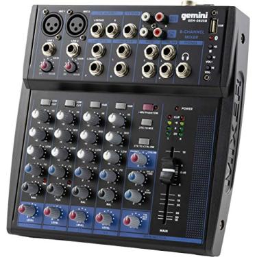 Imagem de Mixer de áudio Gemini 8 canais – reprodução USB, FX, EQ, Phantom Power – console compacto DJ Mix para música, podcast, som ao vivo e gravação de estúdio (GEM-08USB)