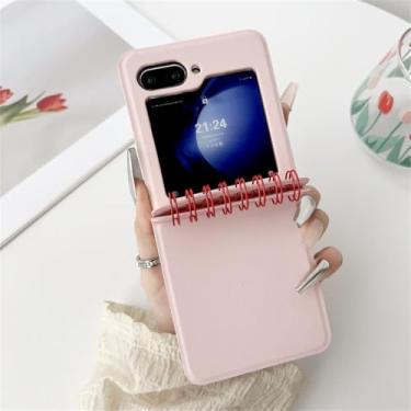 Imagem de Capa de telefone estilo caderno espiral para Samsung Galaxy Z Flip 6 5 4 3 Flip6 Flip5 Flip4 Flip3 5G Proteção de dobradiça Capa à prova de choque, rosa claro, para Galaxy Z Flip 6