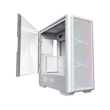 Imagem de Montech Sky Two GX, E-ATX Mid Tower, alto desempenho de fluxo de ar, ventiladores PWM ARGB de 3 x 140 mm pré-instalados, painel de vidro temperado, malha de metal frontal - branco