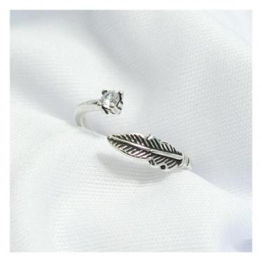 Imagem de Anel Ajustável Pena com Zircônia Em Prata 925 Legítima - Anel de Bali 