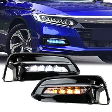 Imagem de MAIALOT Para Honda Accord 2018 2019 2020 farol de neblina substituição luzes diurnas Tri-Colors DRL Âmbar Luzes de seta Accord LED Daylight com bisel, preto, padrão
