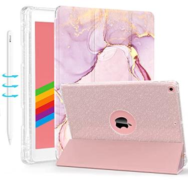 Imagem de SEVROK Capa para iPad 8ª/7ª geração com suporte para Apple Pencil, capa brilhante brilhante, parte traseira transparente brilhante, função dormir/acordar capa protetora de corpo inteiro para iPad 10,2 polegadas (pintura)