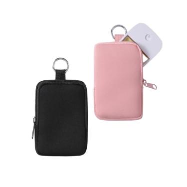 Imagem de uekeboag 2 peças pequena bolsa macia de neoprene com zíper, mini bolsa de maquiagem portátil, acessório de moda com gancho de pressão, bolsa de moedas, batom, organizador de viagem cosmético, Preto e