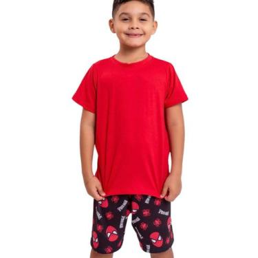 Imagem de Pijama básico masculino infantil blusa e short em tecido suede estampa