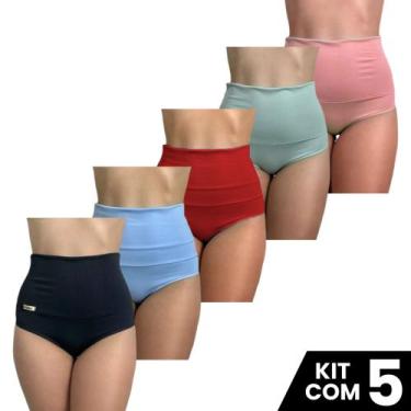 Imagem de kit 5 Calcinhas Cós Alto 15CM Aperta Barriga Modeladora Compressão Fem