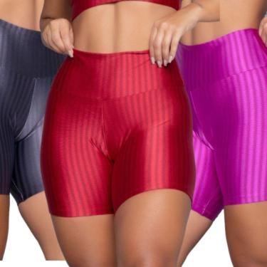 Imagem de KIT 3 Short Fitness Ikat New Zig 3D Serra e Mar Poliamida Cós Alto Academia Treino Moda Feminina-Feminino