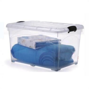 Imagem de Caixa Organizadora 95 Lts Transparente Com Travas E Rodinhas - Injepla