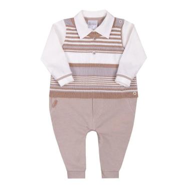 Imagem de Macacão Longo Bebê Menino Malha Algodão Tricô Paraiso 15343-Masculino