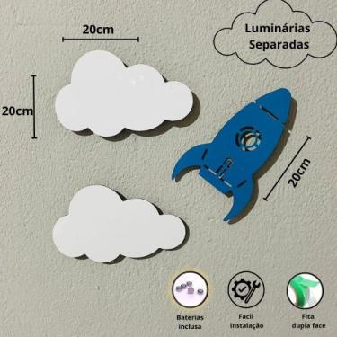 Imagem de Luminária Abajur Infantil Kit Foguete e nuvem com led Decoração para Q