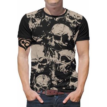 Imagem de Camiseta de caveira rock moto Masculina adulto Roupas cinza - Alemark,