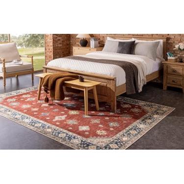 Imagem de Tapete lavável à máquina com tecido de veludo e suporte antiderrapante para banheiro, sala de estar, quarto, decoração de piso boho vintage impresso tapete dobrável resistente a manchas (vermelho