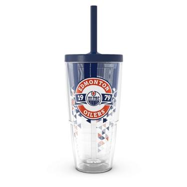 Imagem de Tervis NHL Edmonton Oilers - Copo de viagem com isolamento térmico de parede dupla Shatter Made in USA mantém as bebidas frias e quentes, 680 g com tampa de palha, clássico