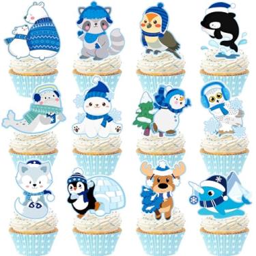 Imagem de 24 PCS Winter Arctic Animal Cake Cupcake Toppers, Winter Arctic Polar Animal Cake Decorations Birthday Party Decorations Supplies for Kids Boys Girls Baby Shower