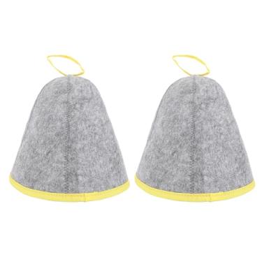 Imagem de Chapéu de Sauna, Chapéu de Sauna de Lã Resistente ao Calor 2Pcs para Homens e Mulheres, Boné de Sauna Respirável Chapéu Banya Russo Portátil para Spa, Sala de Vapor (Cinza Amarelo)
