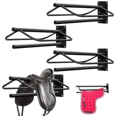 Imagem de Paterr 4 peças de suporte de selim de parede com barra de almofada preta para sela de cavalos para selas ocidentais inglesas, cobertores, suprimentos para tendas, acessórios
