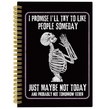 Imagem de BESERH Caderno gótico de oração de esqueleto engraçado, caderno de Halloween, diário de bruxa, material de escritório gótico, prometo que tentarei gostar de pessoas algum dia, caderno espiral 14 x 20