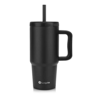 Imagem de Luxgola Copo infantil de 680 g com alça, tampa rosqueada à prova de vazamento com canudo de silicone removível, à prova de derramamento, garrafa de água isolada de aço inoxidável reutilizável,