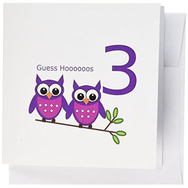 Imagem de 3dRose Coruja de aniversário para crianças de 3 anos - Cartões comemorativos, 15 x 15 cm, conjunto de 6 (gc_109000_1)
