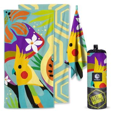 Imagem de VENTURE 4TH Toalha de praia de microfibra: secagem rápida, compacta, livre de areia, absorvente, à prova de areia e leve - perfeita para acampamento, praia e viagens de estrada (design de cacatua turquesa | 89 x 198 cm)