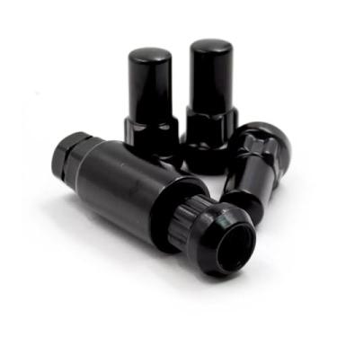 Imagem de Conjunto de 4 porcas pretas de trava de roda com chave M14x1,5 4,8 cm de altura bolota saliente porcas de trava de caminhão com chave sextavada dupla 13/40.6 cm e 3/10.2 cm hexagonal