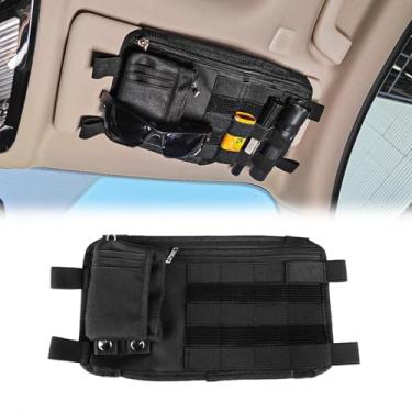 Imagem de OMU Pacote com 2 organizadores táticos multifuncionais pretos robustos para viseira de sol com bolso micro para identidade, bolsa organizadora de viseira MOLLE, suporte para óculos de sol