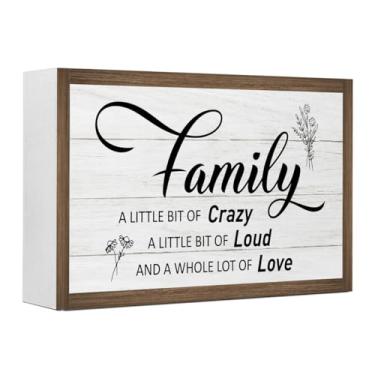 Imagem de Placa para casa, decoração de mesa Family a Little Bit of Crazy caixa de madeira, placa de bloco familiar para decoração de parede de mesa de casa de fazenda, sala de estar, quarto, prateleira, mesa