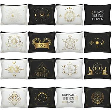 Imagem de Mumufy Bolsa de 16 peças com zíper de bruxa da lua, bolsa de tarô, bolsa de cosméticos para maquiagem bruxa, bolsa de fase, artigos de higiene, lona estética, bolsa de bruxa, bolsa gótica, presente de