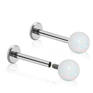 Imagem de ZYTAIJEW 2 peças 16G 6 mm/8 mm/10 mm G23 titânio roscado internamente 3 mm/4 mm opala sintética labret monroe lábio tragus cartilagem brinco piercing piercing de nariz joia, Titânio, Sem Pedra