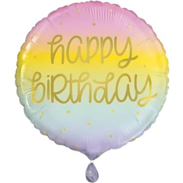 Imagem de Balão de folha de aniversário arco-íris pastel - 45,72 cm | Decoração de festa colorida e Unique perfeita para celebrações de aniversário - 1 peça.