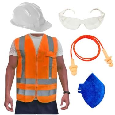 Imagem de Kit Obra Capacete de Proteção Óculos Croma Protetor Auricular Colete Refletivo Máscara PFF2 EPI (Branco, G)