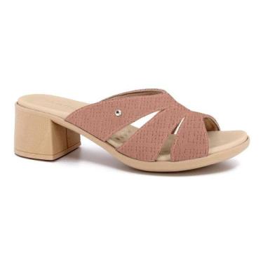 Imagem de Tamanco usaflex em salto bloco couro ref uc22002 feminino, 36, Rosa