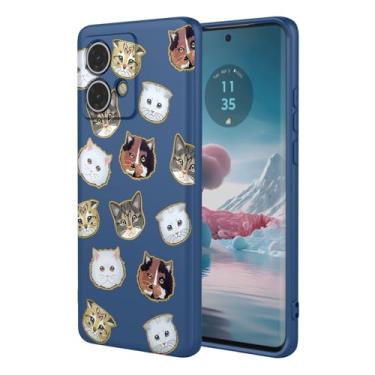 Imagem de HTXWXJC Capa de celular para Moto Edge 40 Neo, Motorola Edge 40 Neo XT2307-1 capa à prova de choque flexível TPU macia capa de telefone padrão gato para Motorola Edge 40 Neo Blue Cat