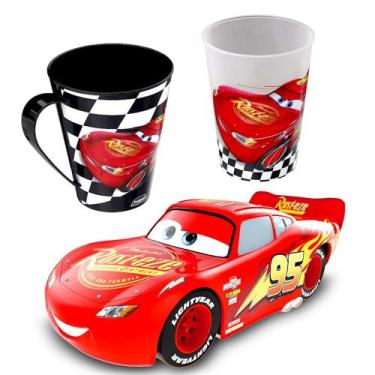 Imagem de Kit Carrinho Relâmpago Mcqueen 13cm Copo e Caneca Original - Toyng