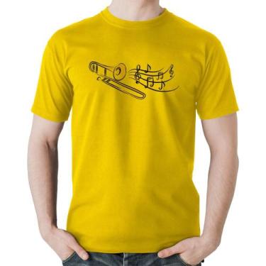Imagem de Camiseta Algodão Trombone Notas Musicais - Foca na Moda, Amarelo, M