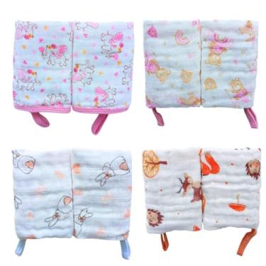 Imagem de Toalhas Pano de Boca Bebe Soft 100% Algodão Menino Menina Enxoval Com Prendedor de Chupeta (Kit 6 Menina Sortido)