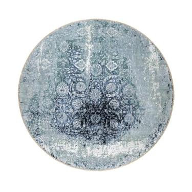 Imagem de Shahbanu Rugs Cinza com design apagado azul lã e seda tapete oriental redondo atado à mão (12'x12')