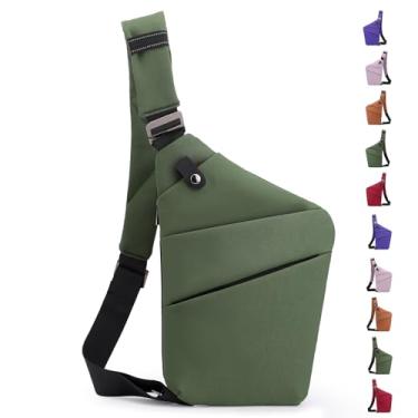 Imagem de Macleria Bolsa tiracolo antirroubo, bolsa tiracolo para mulheres e homens, bolsa de ombro com vários bolsos para viagens, esportes, trabalho, Ombro esquerdo verde militar