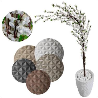 Imagem de Cerejeira Árvore Curvada Branca Artificial com Vaso Decorativo - Flor 