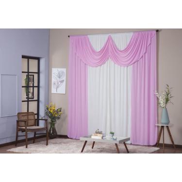 Imagem de Cortina Paris 3,00 x 2,80 Sala Quarto Decoração com Bando Malha Gel Palha e Rosa