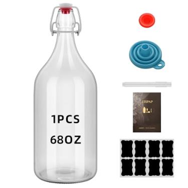Imagem de eispap Garrafa de vidro flip top de 2 litros com tampa giratória para bebidas, óleo, vinagre, kombucha, cerveja, água, refrigerante, tampa hermética de kefir e tampa à prova de vazamento transparente