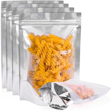 Imagem de Cloudslucky 30 sacos Mylar de 30 x 40 cm para armazenamento de alimentos com janela frontal transparente, bolsa Ziplock à prova de cheiro, sacos resseláveis para pequenas empresas, doces, grãos de
