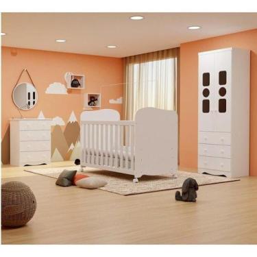 Imagem de Quarto de Bebê com Guarda-roupas Cômoda 4 Portas Janeladas e Berço 100